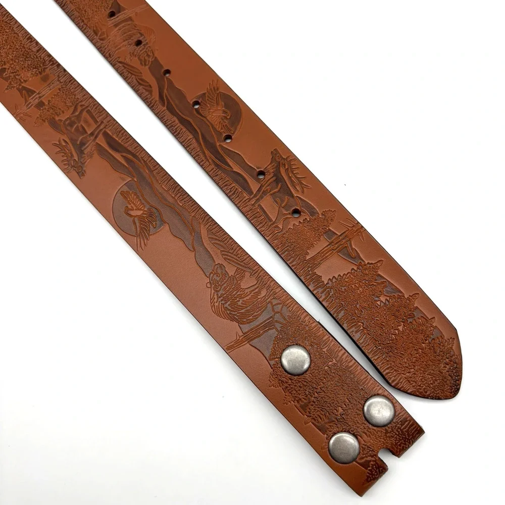 NEW Brown Faux Leather Woodland Animals Scene Tooled Western Belt 31-39